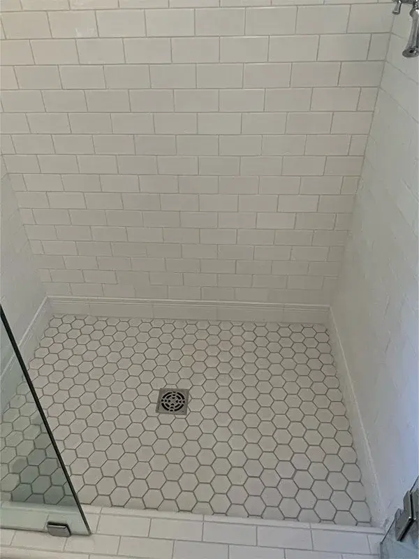 Bathroom project by Barron's Flooring & Home in Sutter Creek, CA featuring Subway porcelain tile, Hexagon mosaic porcelain tile