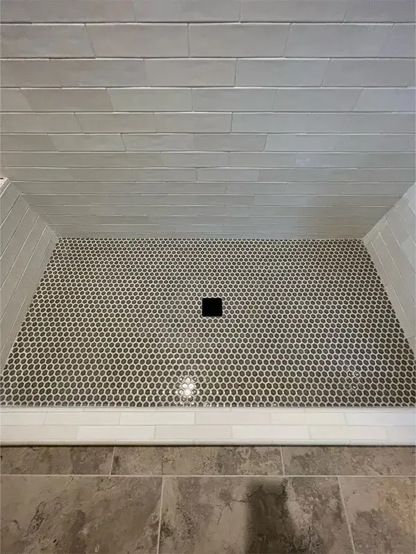 Bathroom project by Barron's Flooring & Home in Ione, CA featuring Subway tile, Penny round mosaic tile