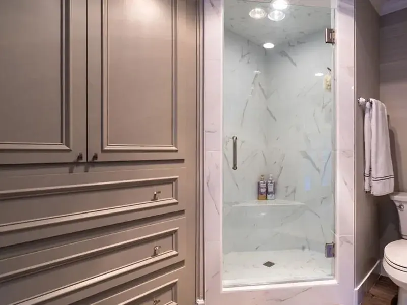 Bathroom project by Barron's Flooring & Home in Pine Grove, CA featuring Marble-look porcelain tile