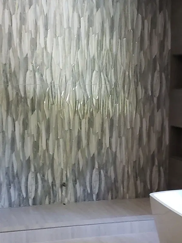 Bathroom project by Barron's Flooring & Home in Pine Grove, CA featuring 24×48 sculpted porcelain tile