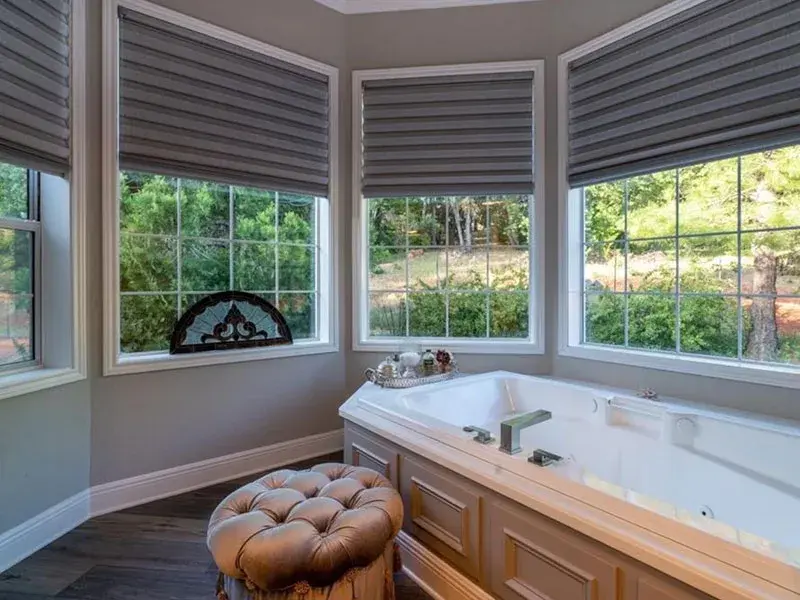 Bathroom project by Barron's Flooring & Home in Pine Grove, CA featuring Hunter Douglas Vignette roman shades