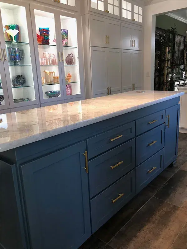 Kitchen project by Barron's Flooring & Home in Sutter Creek, CA featuring Canyon Creek Maple painted cabinets, Carrara marble countertop