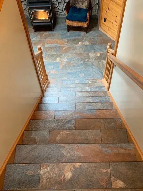 Stair project by Barron's Flooring & Home in Lake Tahoe, CA featuring Porcelain tile