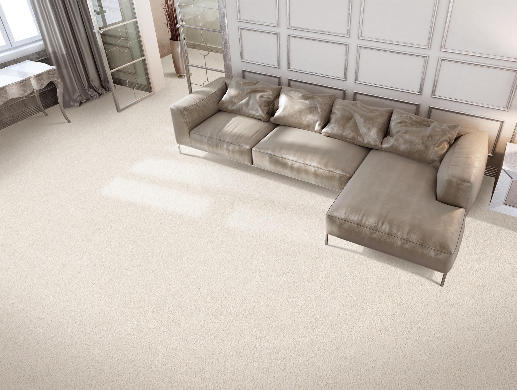 Karastan cream plush carpet in a contemporary living room with sectional sofa